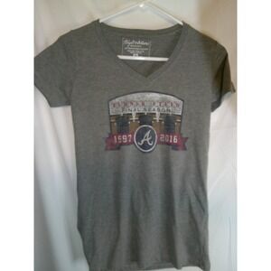 Vintage Wright and Ditson Atlanta Braves Turner Field T-Shirt V-Neck Gray Medium